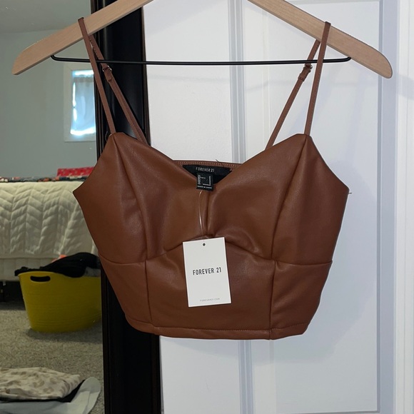 Forever 21 Leather Crop Top - Picture 1 of 2